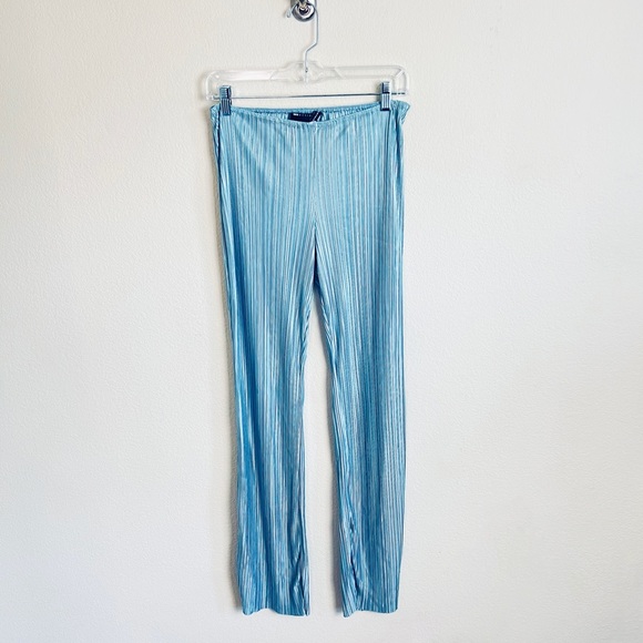 ASOS Light Baby Blue 90s Jersey Plisse Ribbed Suit Pants - Picture 1 of 7